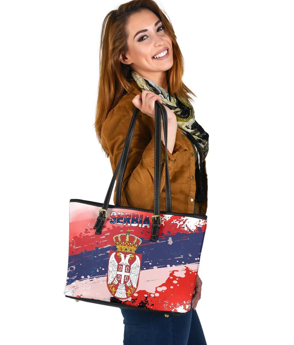 Serbia Leather Tote Serbia National Flag and Emblem RLT7
