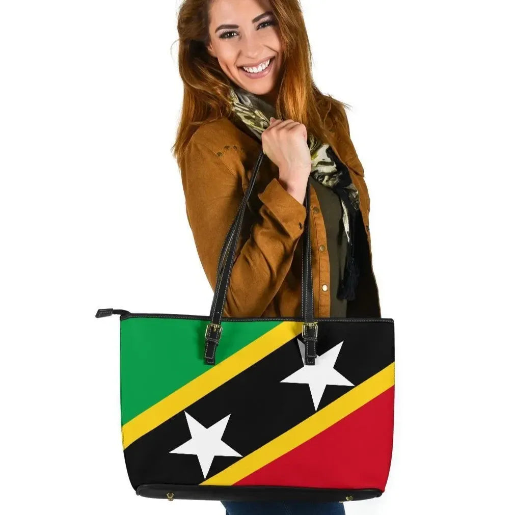 Saint Kitts and Nevis Leather Tote Bag Saint Kitts and Nevis Flag Style RLT6