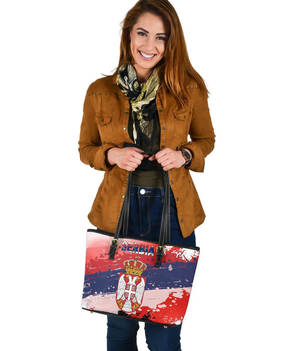 Serbia Leather Tote Serbia National Flag and Emblem RLT7