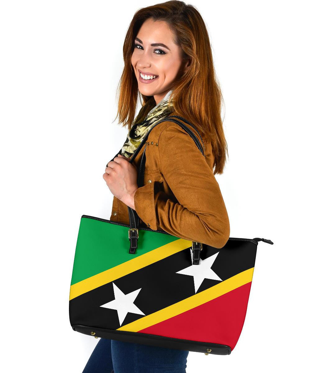 Saint Kitts and Nevis Leather Tote Bag Saint Kitts and Nevis Flag Style RLT6