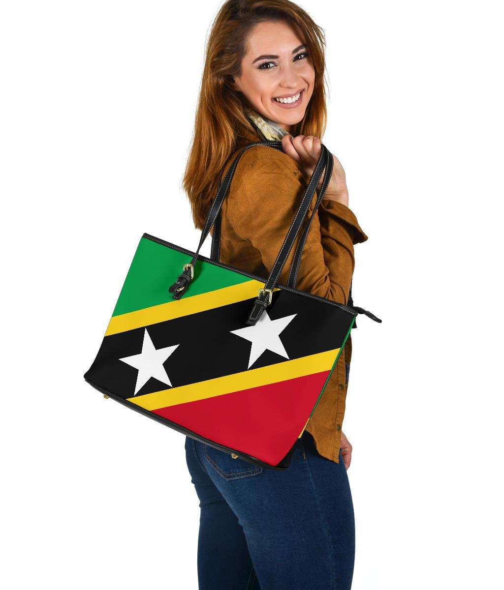 Saint Kitts and Nevis Leather Tote Bag Saint Kitts and Nevis Flag Style RLT6