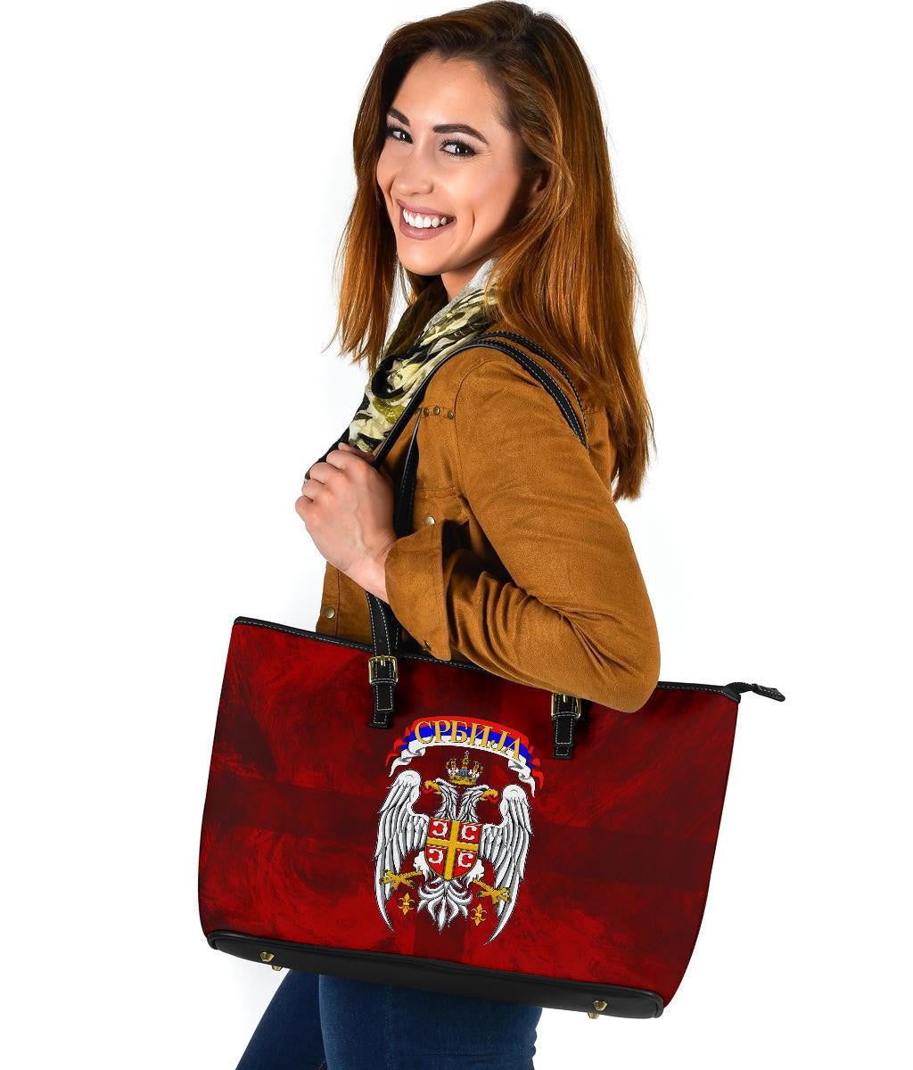 Serbia Leather Tote Bag Best Serbian Eagle Tattoo RLT7