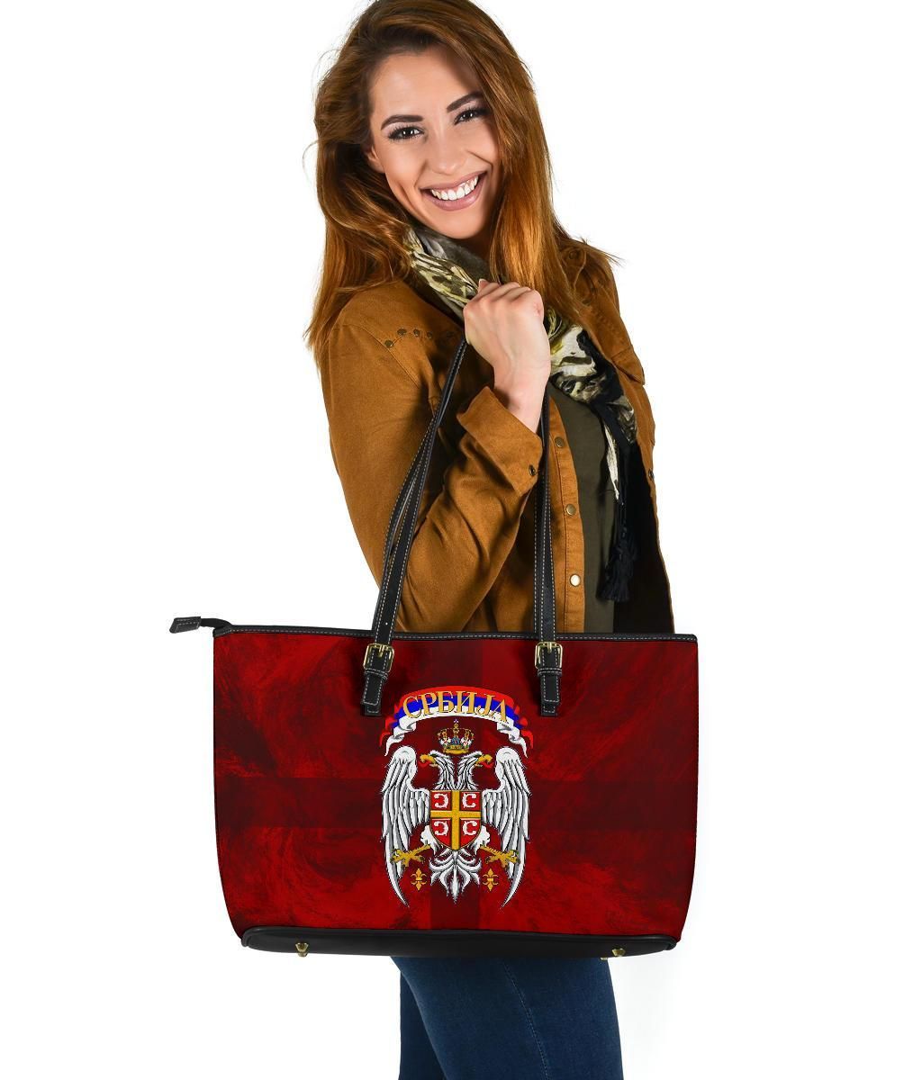 Serbia Leather Tote Bag Best Serbian Eagle Tattoo RLT7