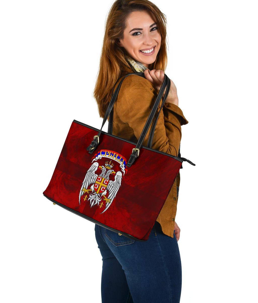 Serbia Leather Tote Bag Best Serbian Eagle Tattoo RLT7
