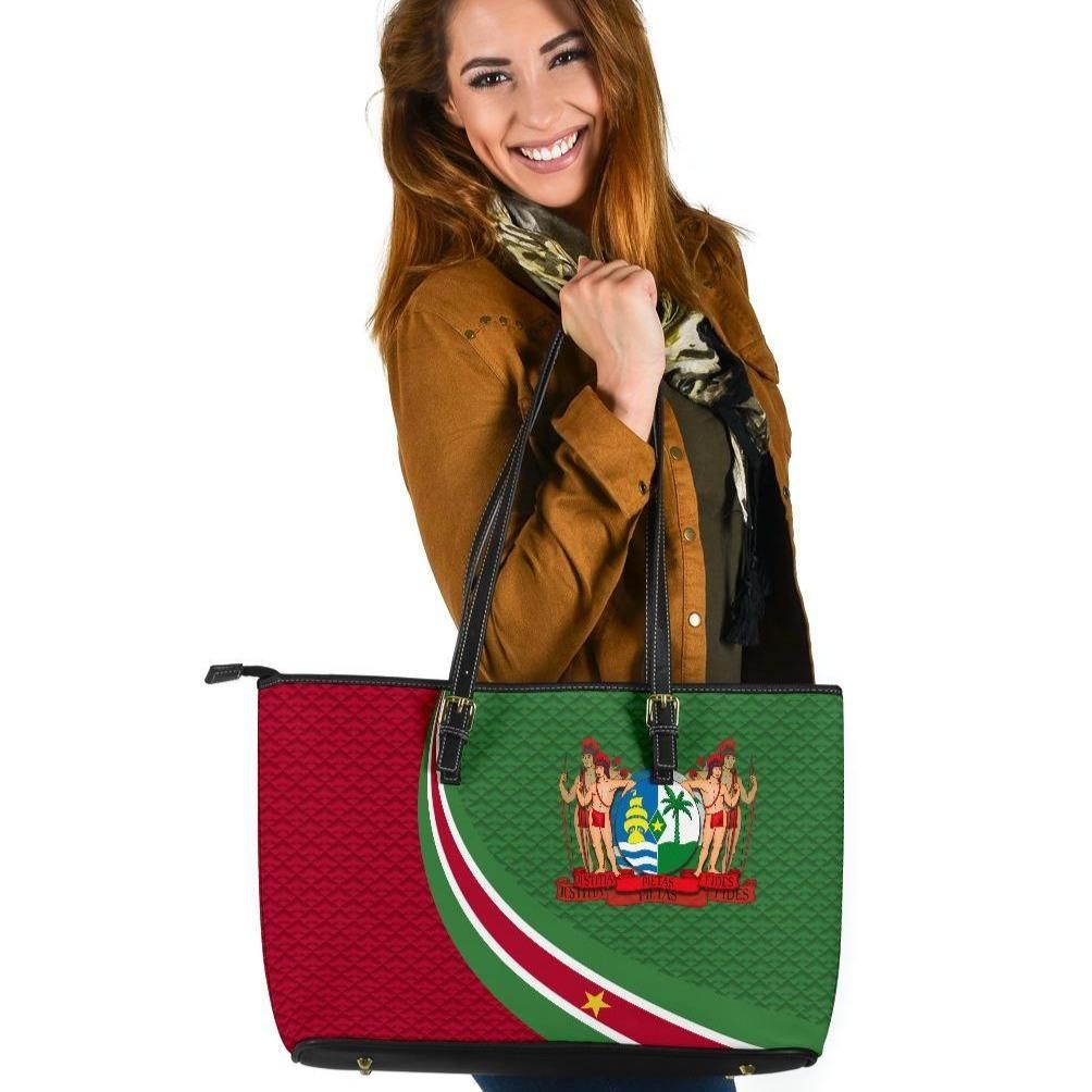Suriname Leather Tote Bag Suriname Coat Of Arms and Flag Color RLT7