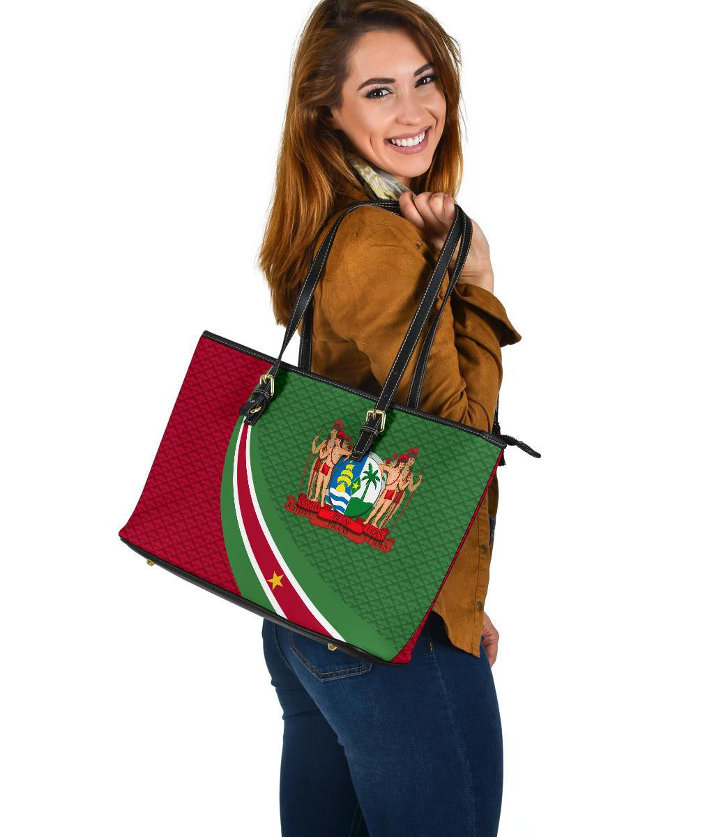 Suriname Leather Tote Bag Suriname Coat Of Arms and Flag Color RLT7