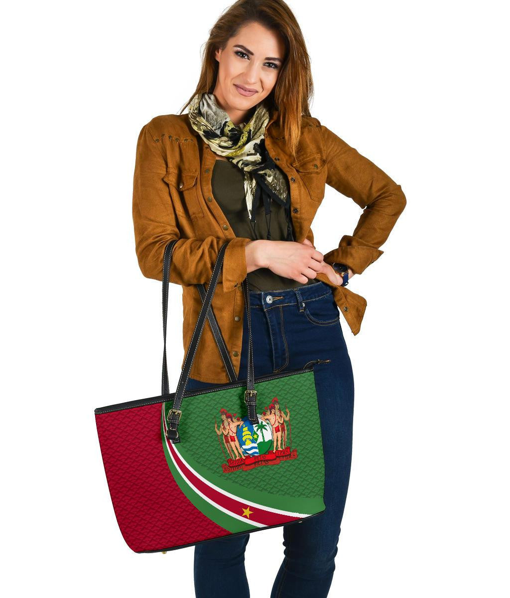 Suriname Leather Tote Bag Suriname Coat Of Arms and Flag Color RLT7