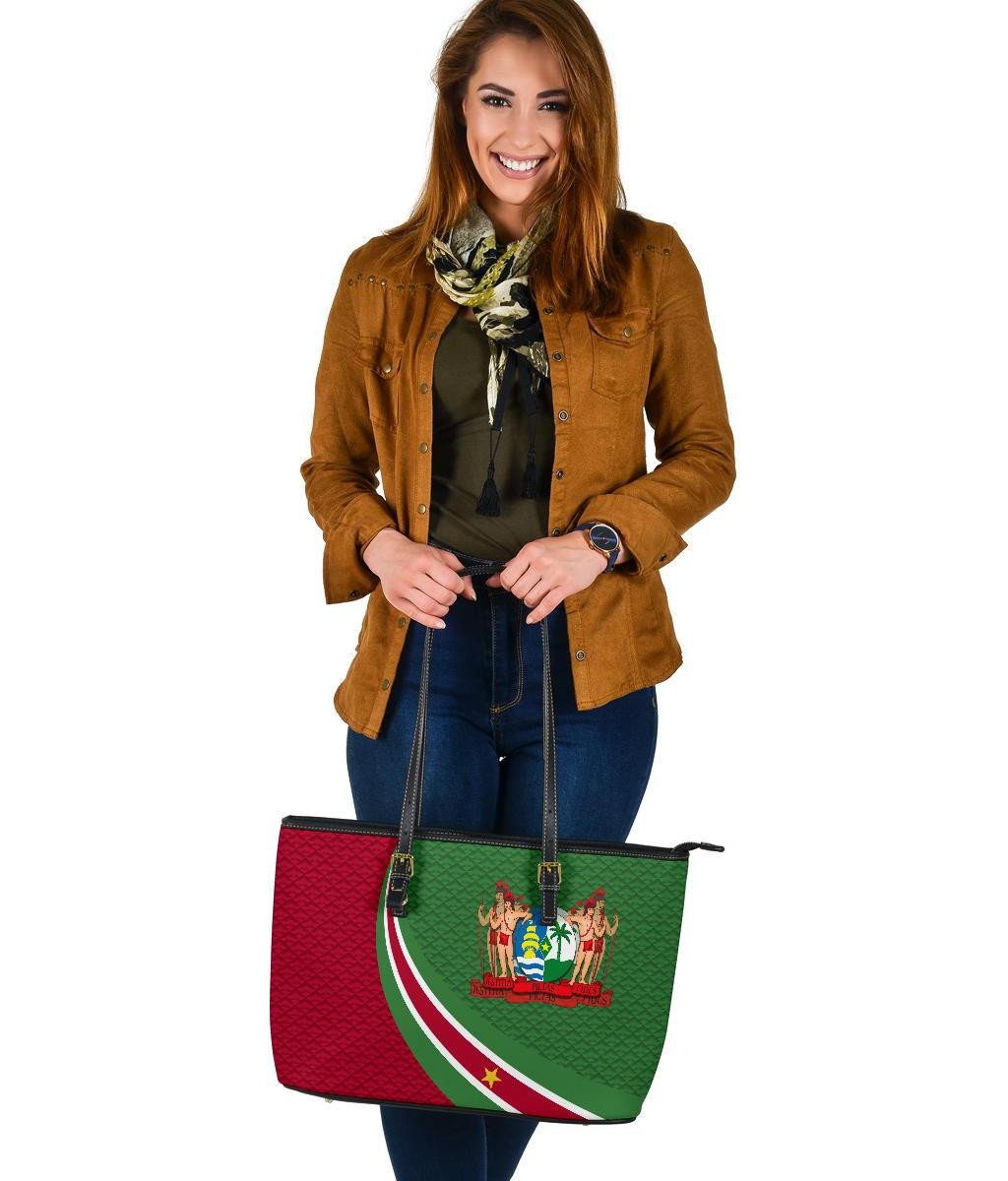 Suriname Leather Tote Bag Suriname Coat Of Arms and Flag Color RLT7