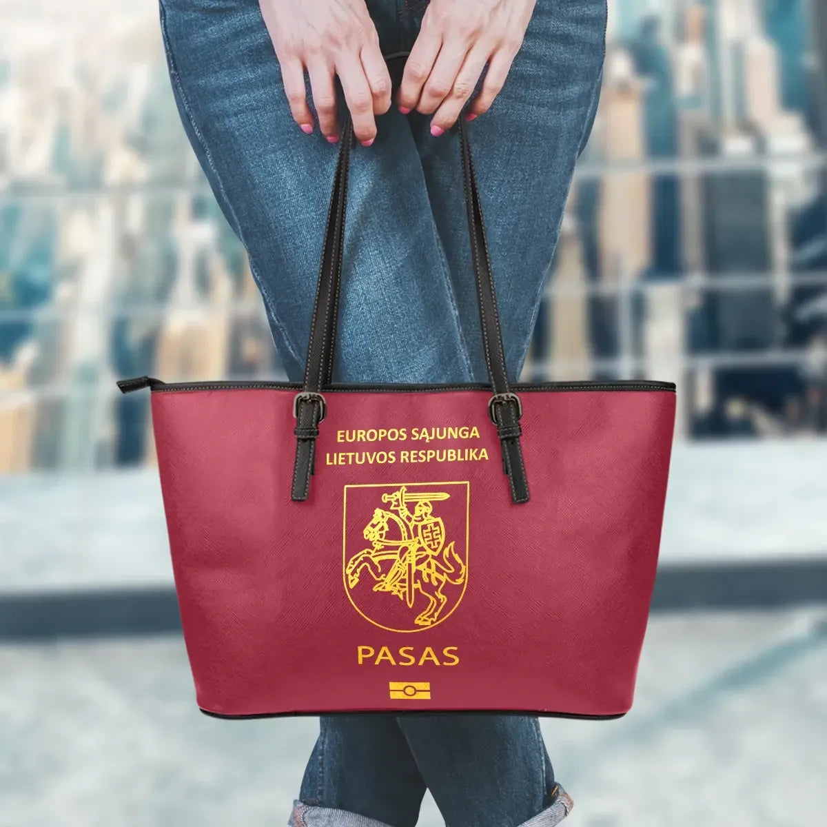 Lithuania Passport Leather Tote Bag RLT6