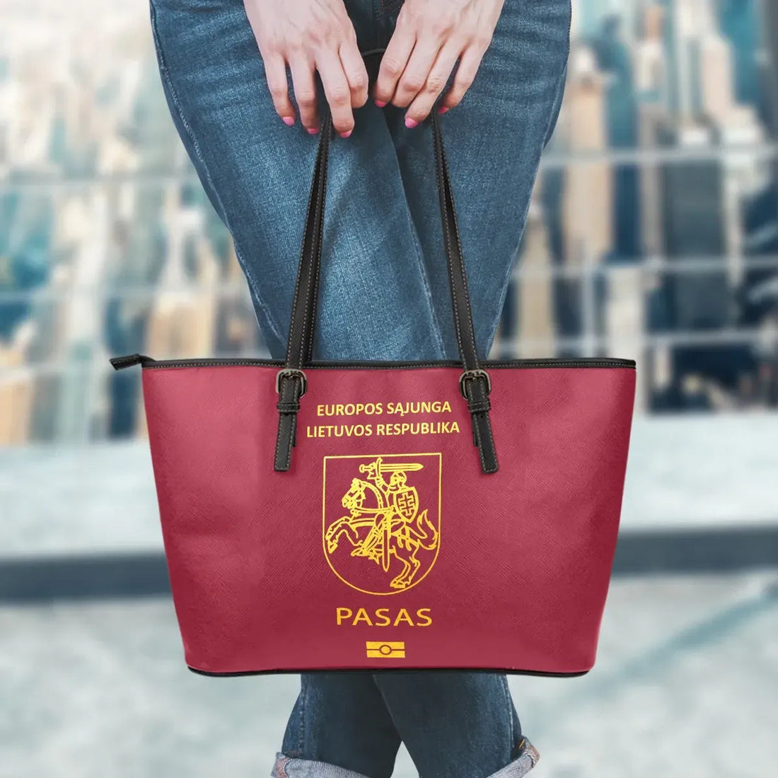 Lithuania Passport Leather Tote Bag RLT6