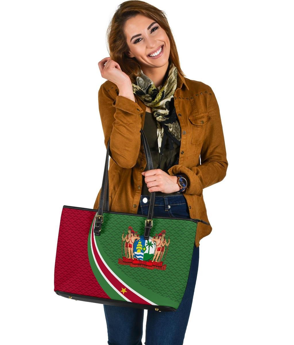 Suriname Leather Tote Bag Suriname Coat Of Arms and Flag Color RLT7