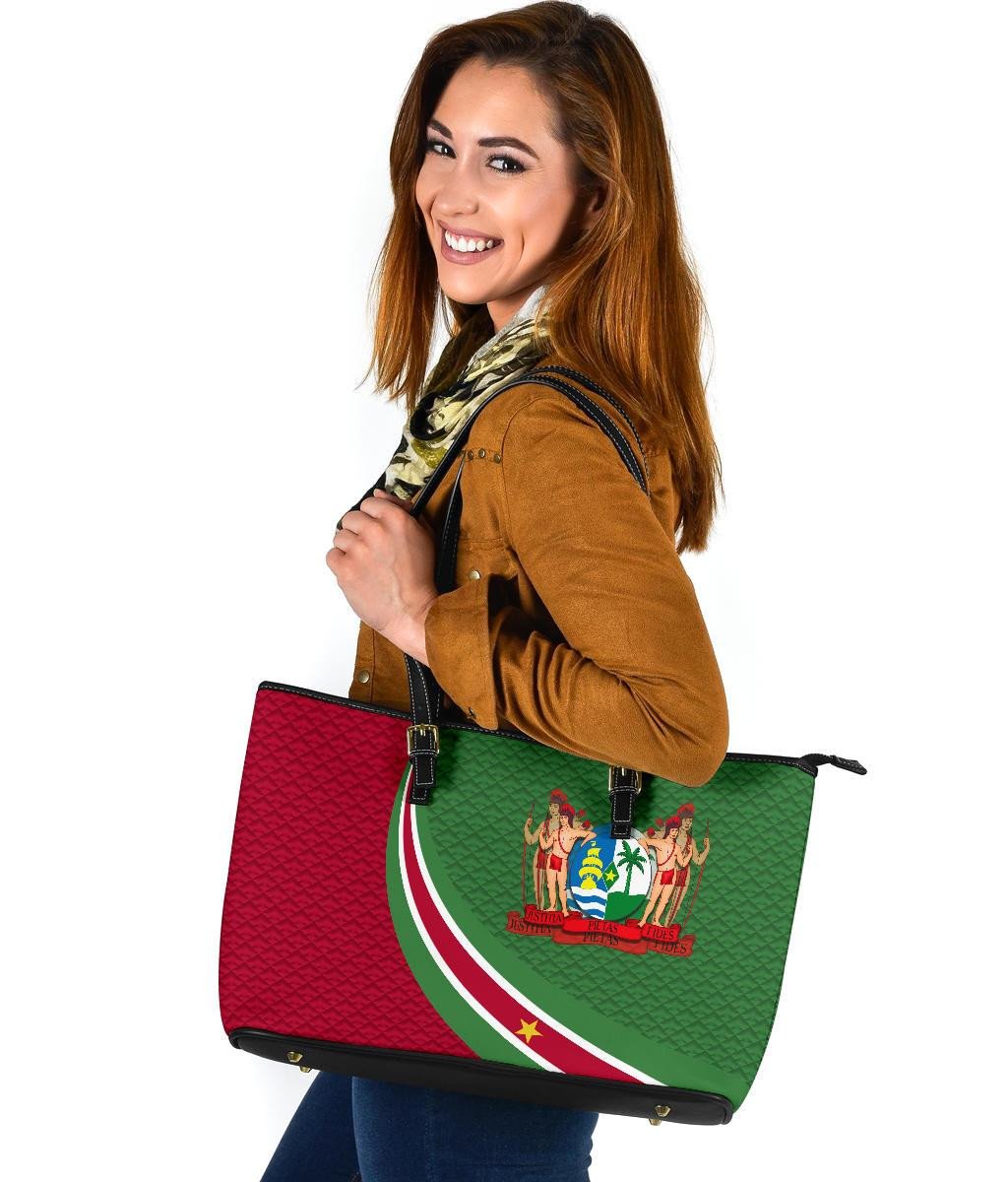 Suriname Leather Tote Bag Suriname Coat Of Arms and Flag Color RLT7