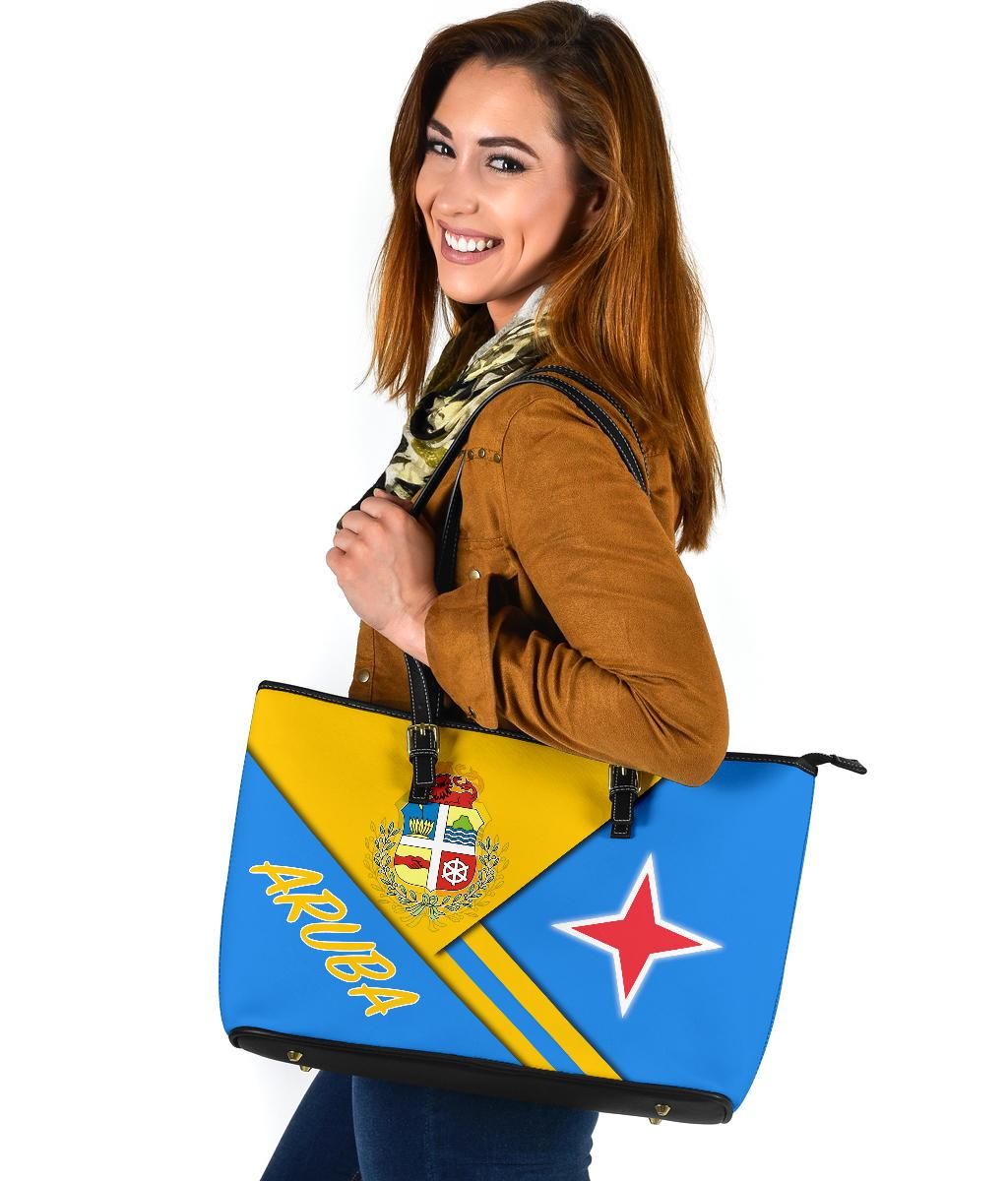 Aruba Leather Tote Bag - Aruba Coat Of Arms RLT7