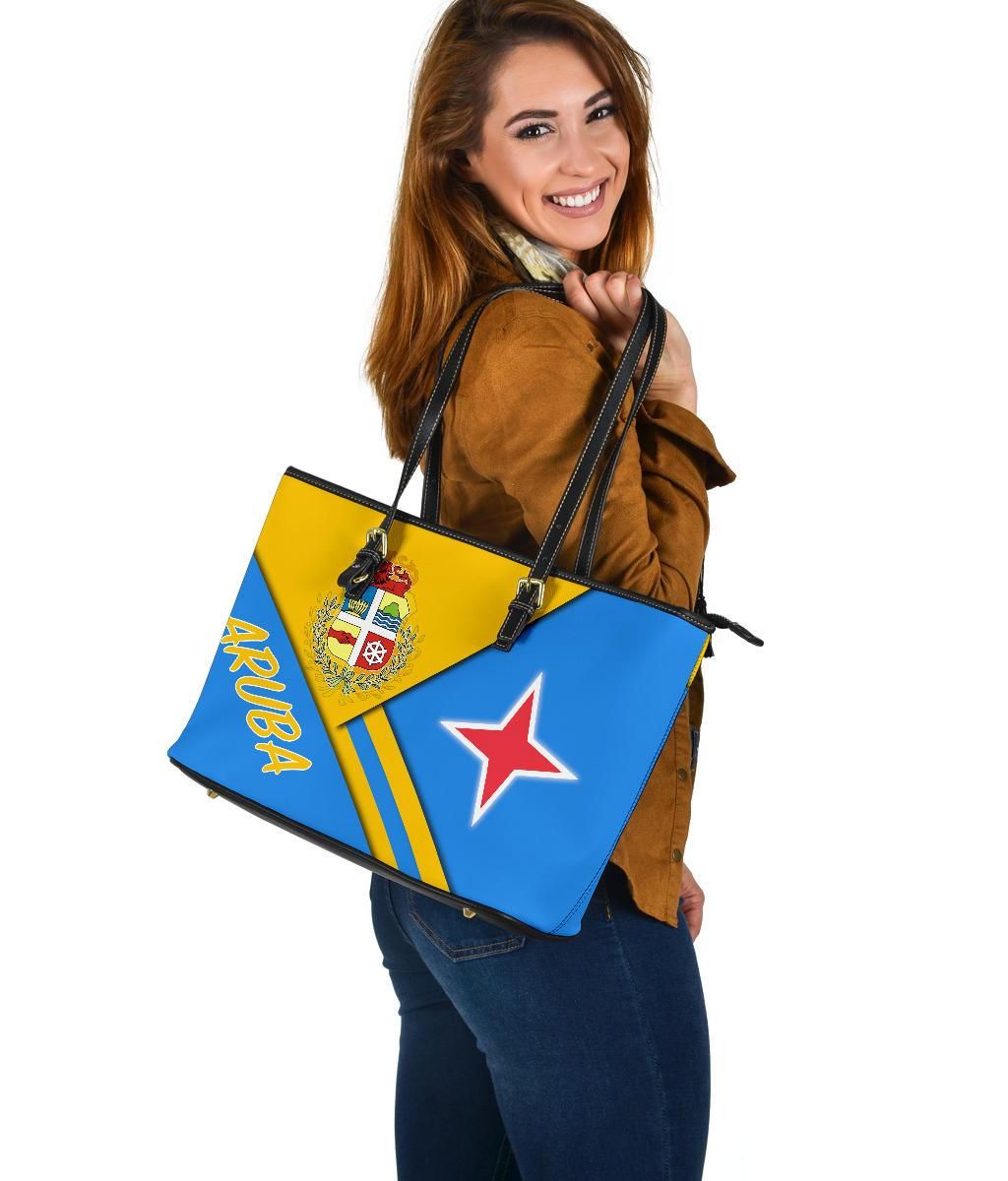 Aruba Leather Tote Bag - Aruba Coat Of Arms RLT7