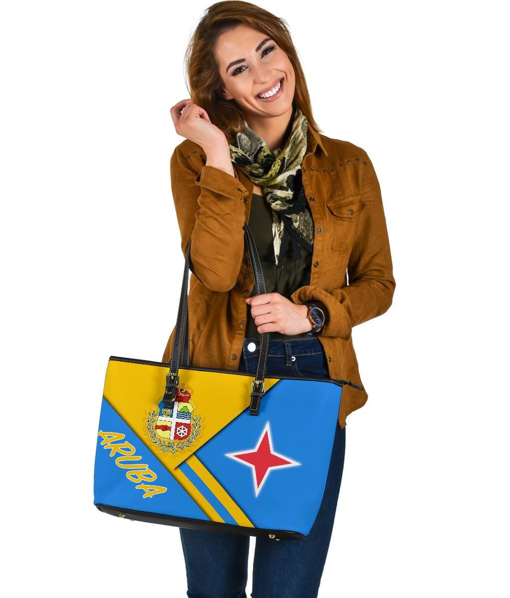 Aruba Leather Tote Bag - Aruba Coat Of Arms RLT7