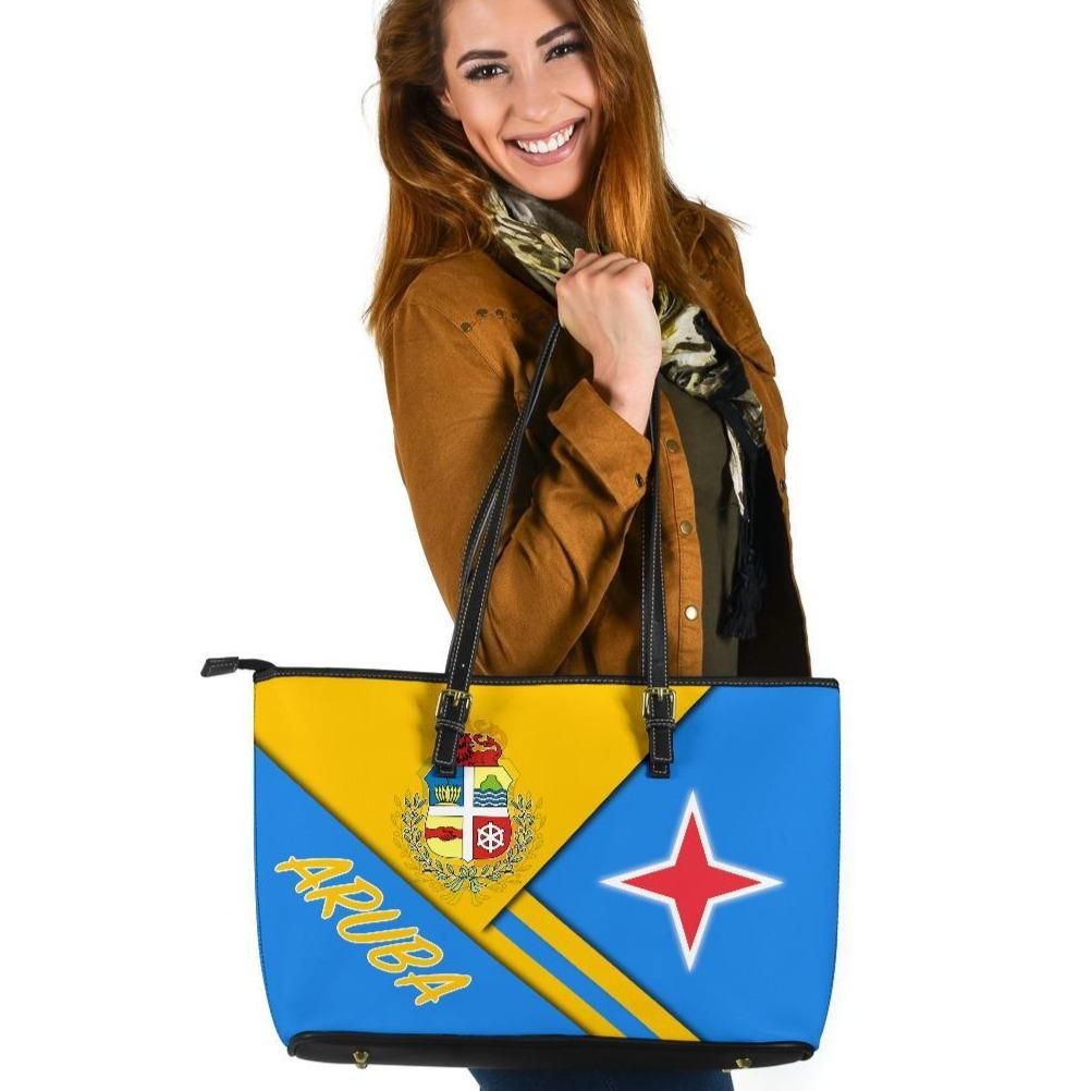 Aruba Leather Tote Bag - Aruba Coat Of Arms RLT7