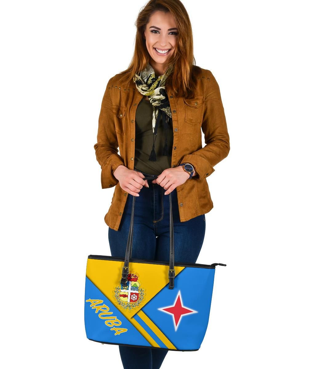 Aruba Leather Tote Bag - Aruba Coat Of Arms RLT7