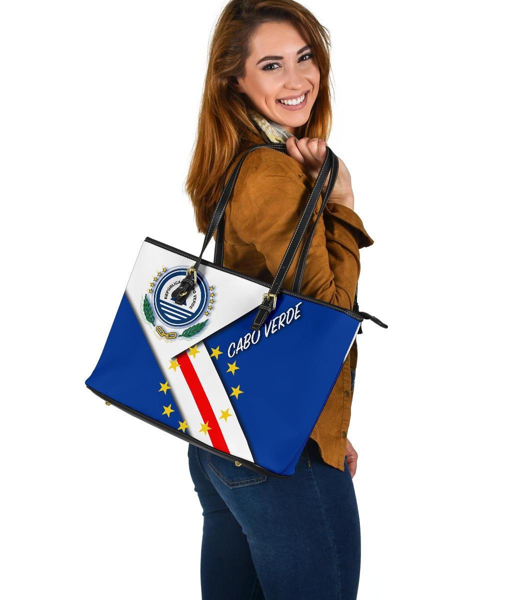 Cabo Verde Larg Leather Tote Bag - Cabo Verde Flag And Coat Of Arms RLT7