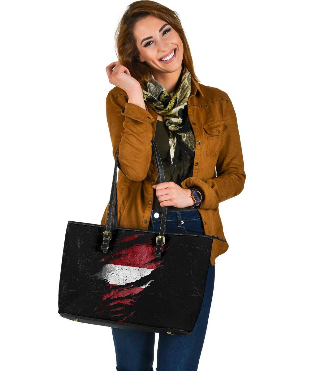 Latvia In Me Leather Tote - Special Grunge Style RLT6