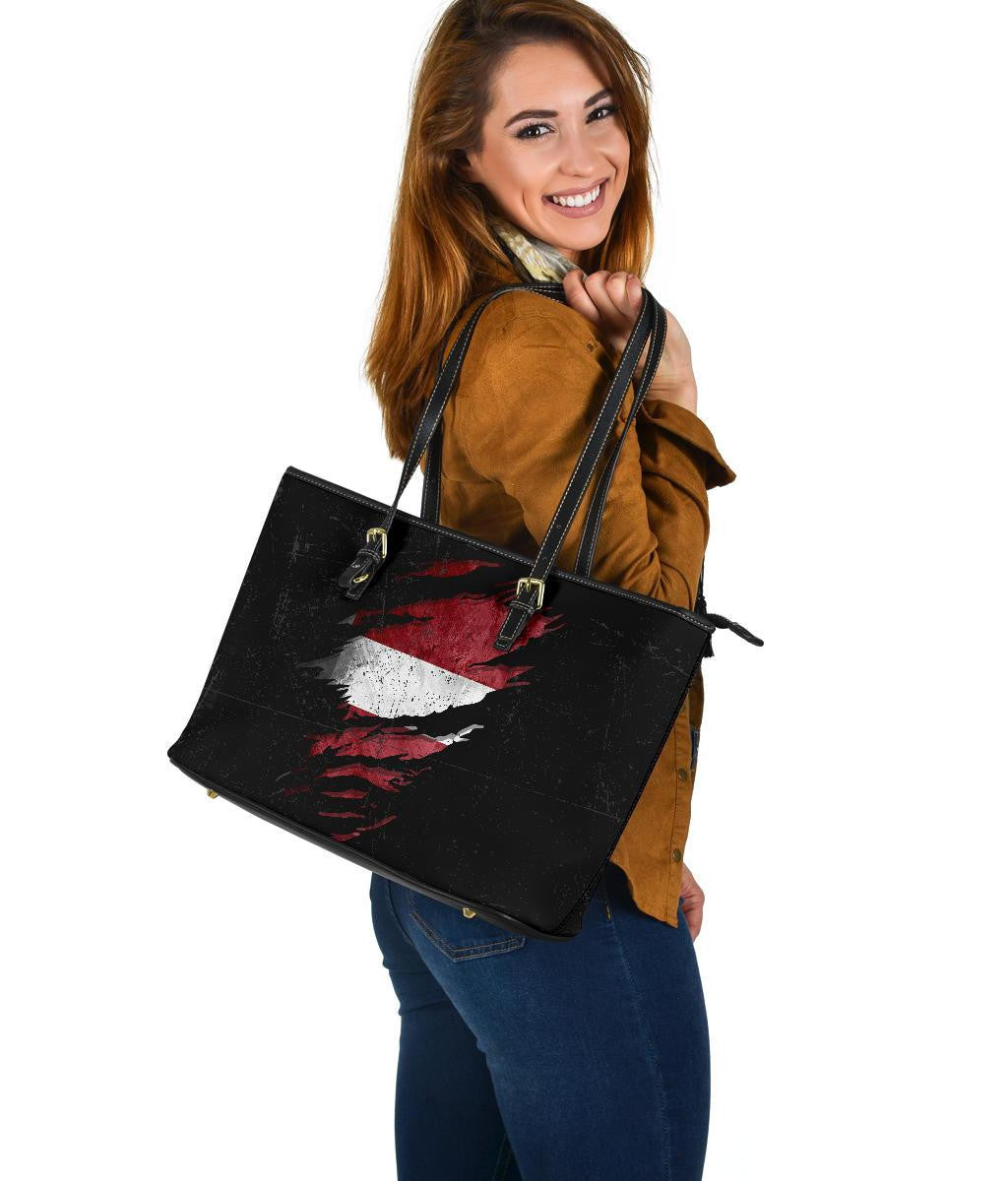 Latvia In Me Leather Tote - Special Grunge Style RLT6