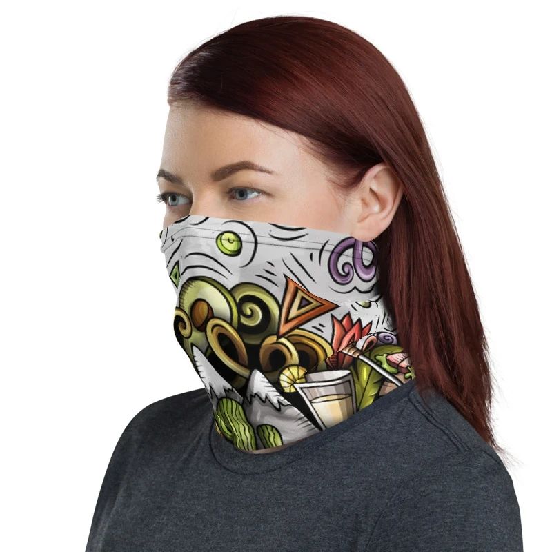 Chile Neck Gaiter Cartoon Symbols RLT7