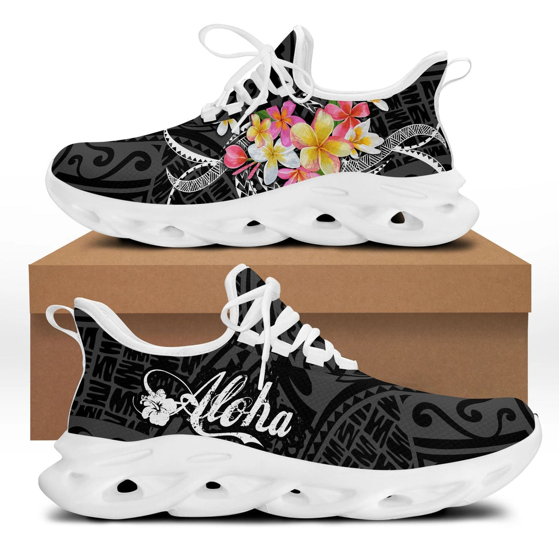 Polynesian Footwear Hawaii Plumeria Tropical Polynesian Clunky Sneakers Quin Style LT10