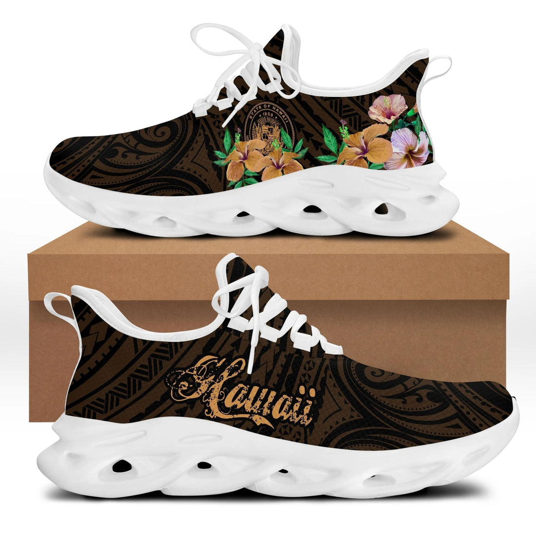 Polynesian Footwear Seal Of Hawaii Hibiscus Clunky Sneakers Brian Style LT10