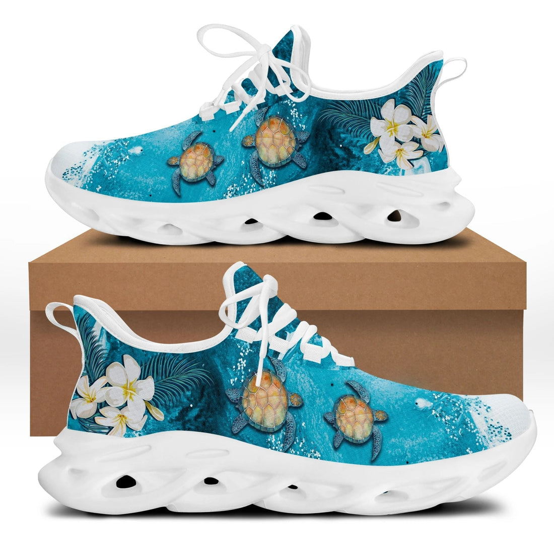 Polynesian Footwear Hawaii Turtle Aumakua Plumeria Clunky Sneakers Hipi Style LT10