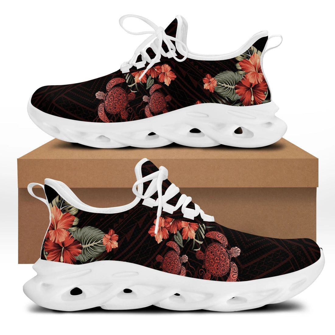 Polynesian Footwear Hawaii Turtle Hibiscus Polynesian Clunky Sneakers Tina Style LT10