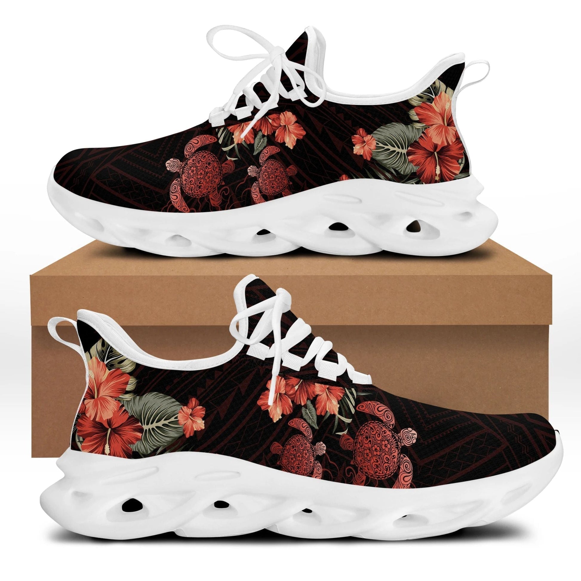 Polynesian Footwear Hawaii Turtle Hibiscus Polynesian Clunky Sneakers Tina Style LT10