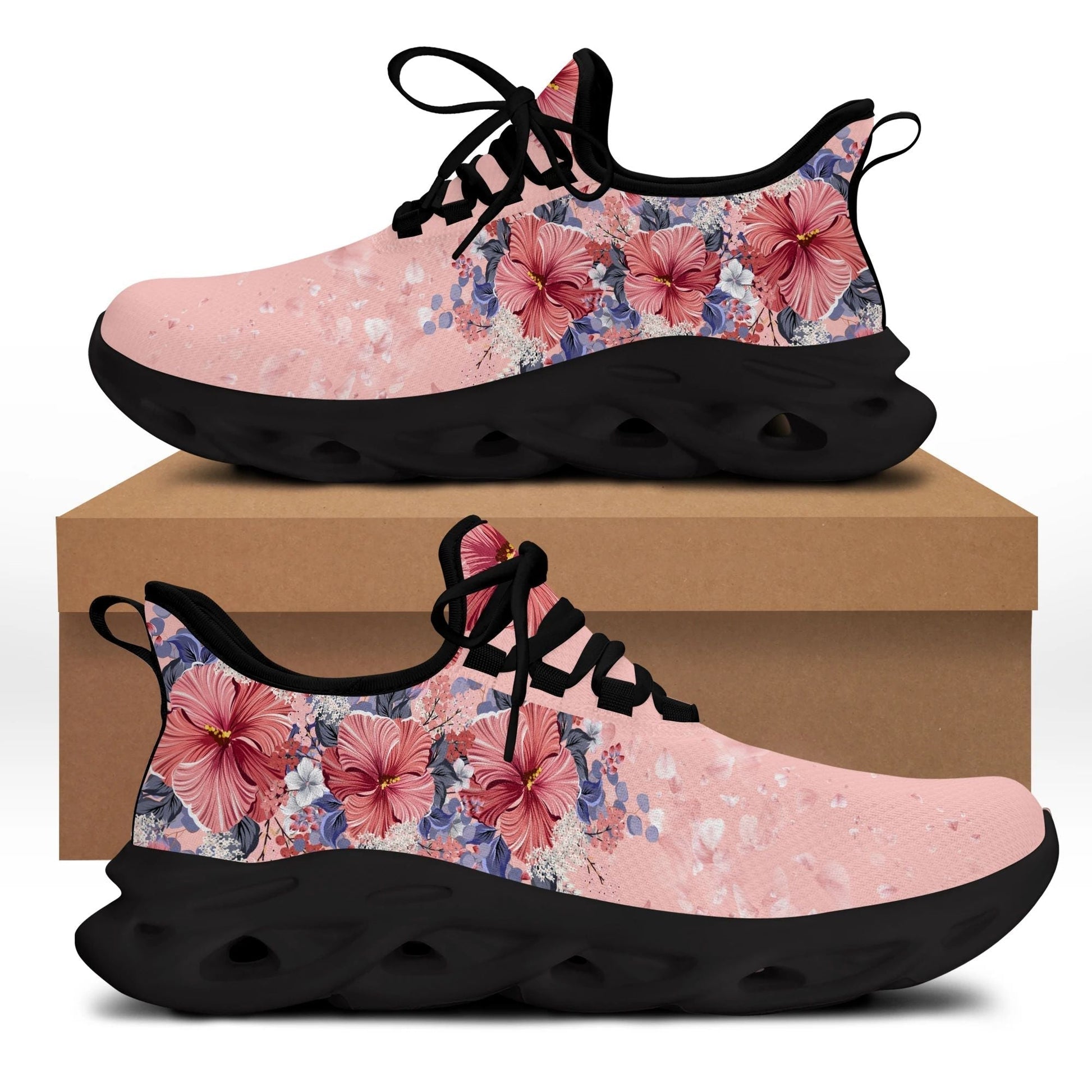 Polynesian Footwear Hawaii Pink Hibiscus Falling Petals Clunky Sneakers Glamour Style LT10