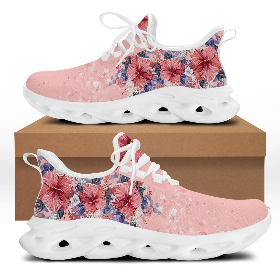 Polynesian Footwear Hawaii Pink Hibiscus Falling Petals Clunky Sneakers Glamour Style LT10