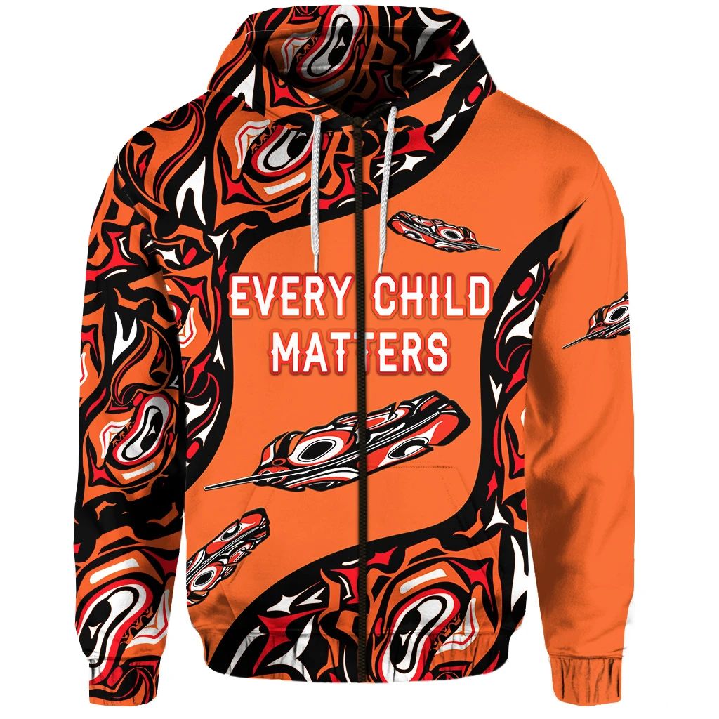 Orange Shirt Day Zip Hoodie Every Child Matters Aboriginal Feather NO.1 LT8