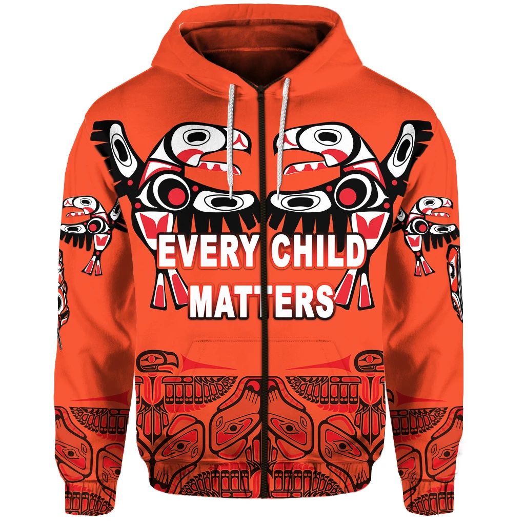 Orange Shirt Day Zip Hoodie Every Child Matters Totem Bird Indigenous LT8