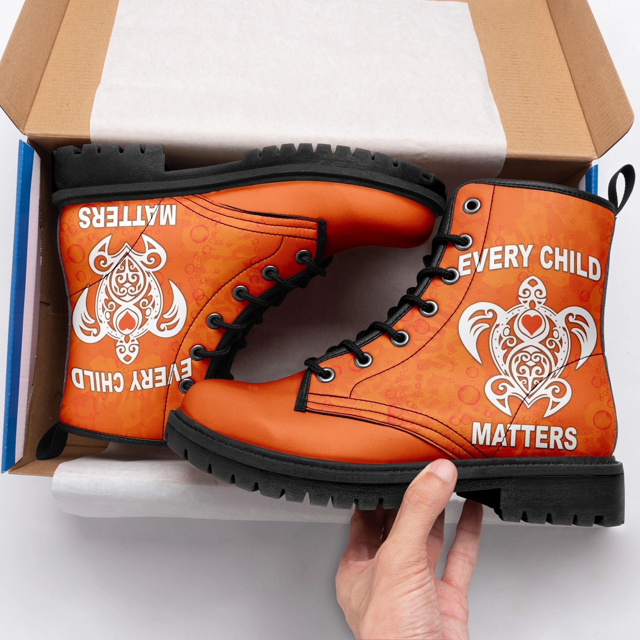 Orange Shirt Day Leather Boots Every Child Matters Baby Turtle With Heart LT8