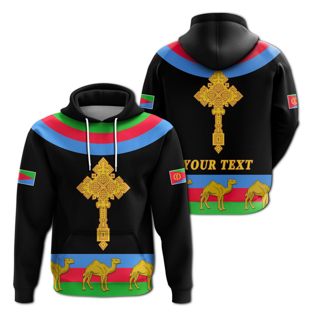 Custom Eritrea Hoodie Cross Flag Camel Black LT13