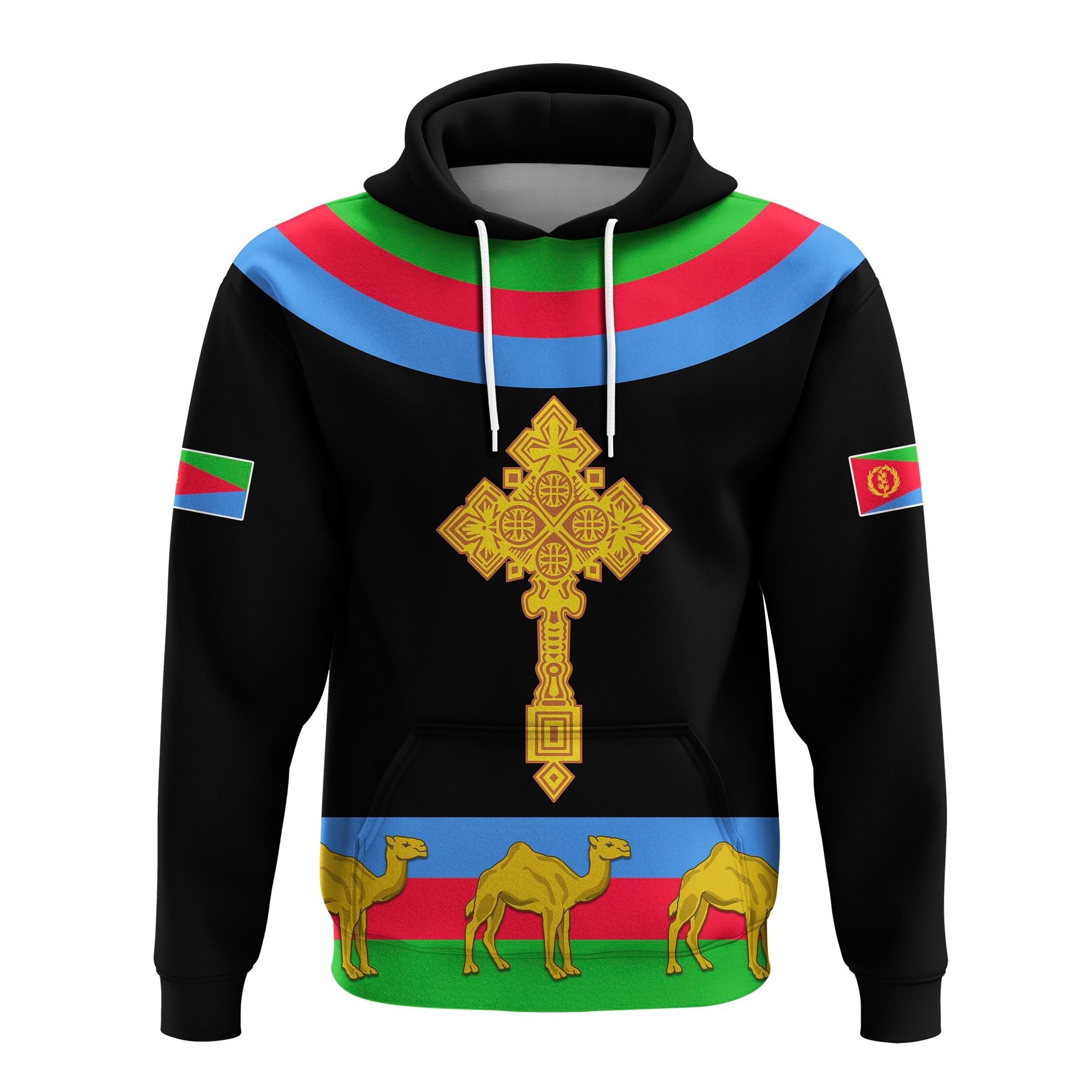 Custom Eritrea Hoodie Cross Flag Camel Black LT13