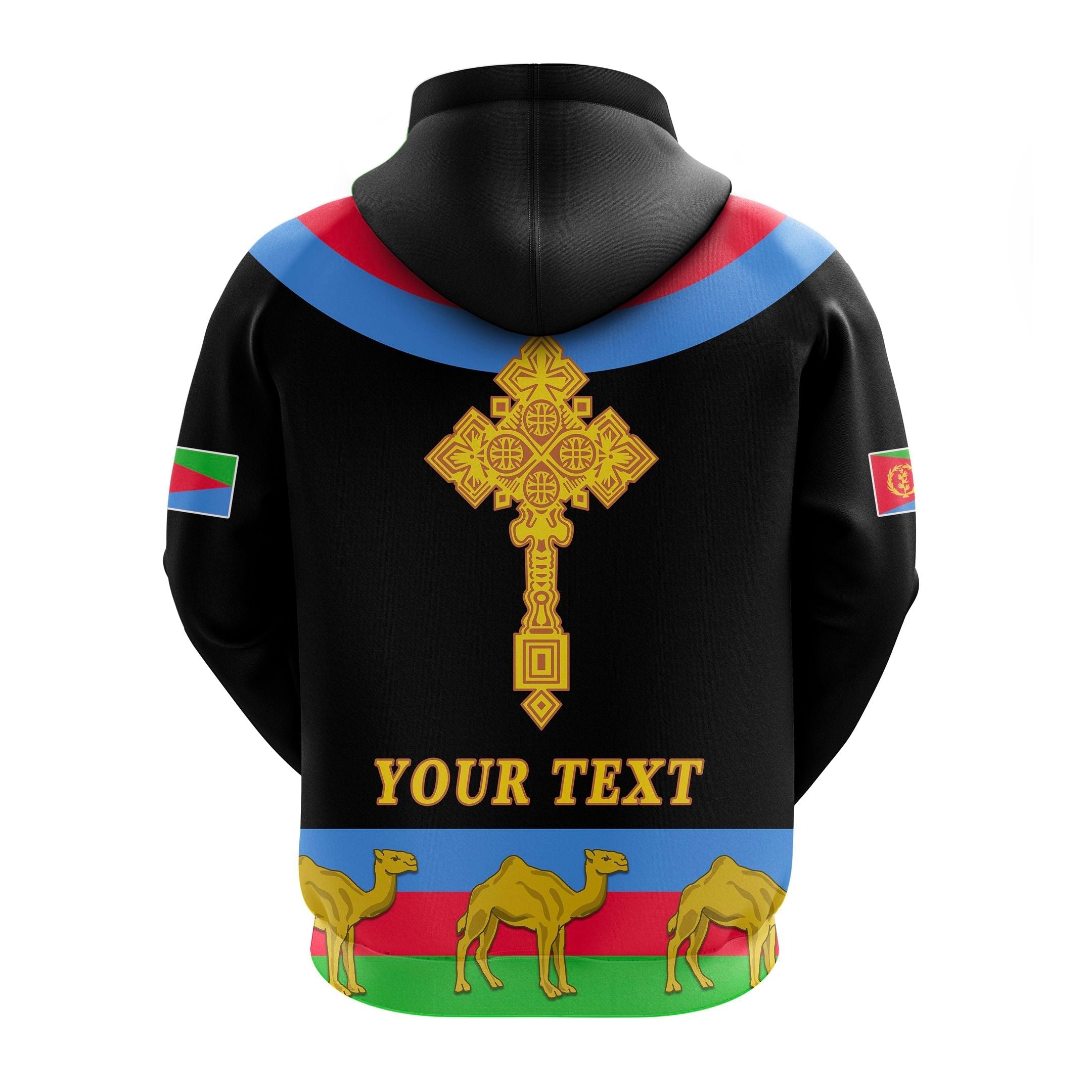 Custom Eritrea Hoodie Cross Flag Camel Black LT13