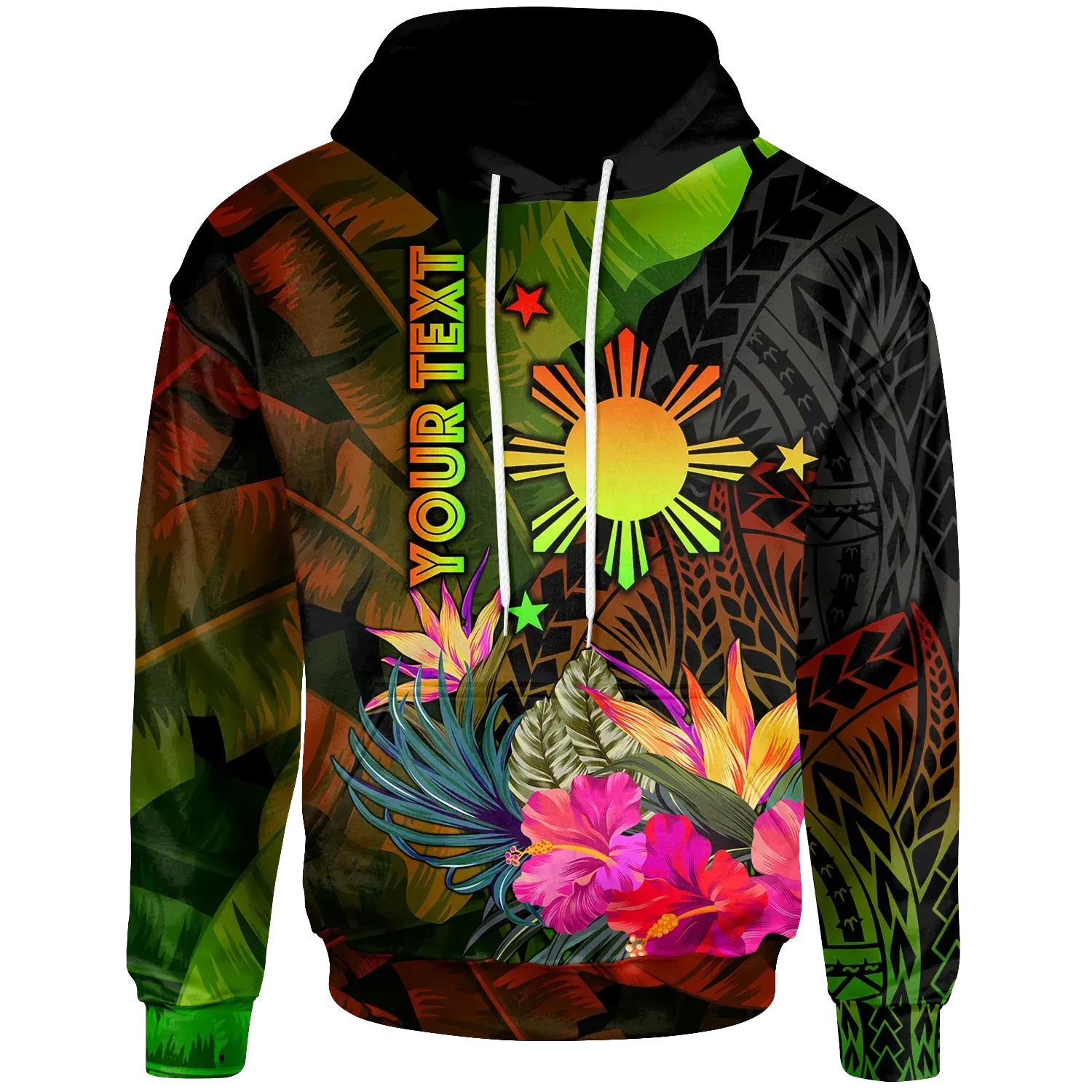 Custom The Philippines Polynesian Hoodie Hibiscus and Banana Leaves RLT6