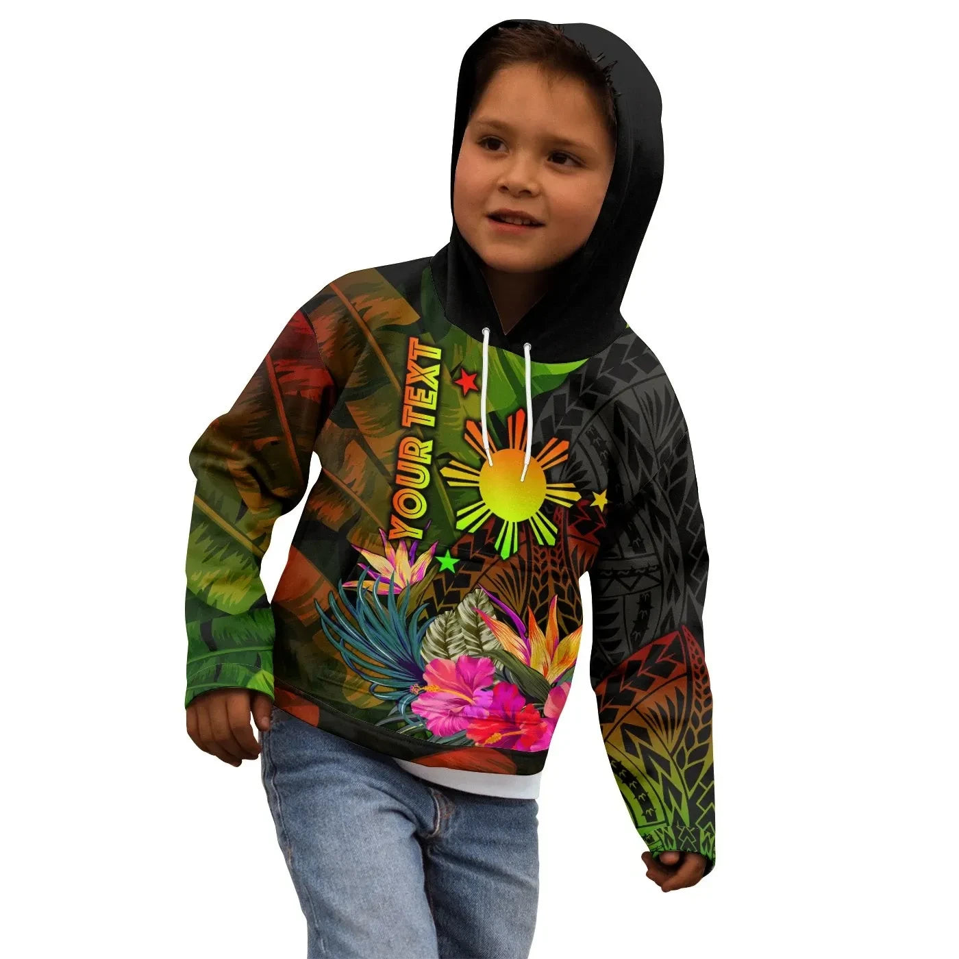 Custom The Philippines Polynesian Hoodie Hibiscus and Banana Leaves RLT6