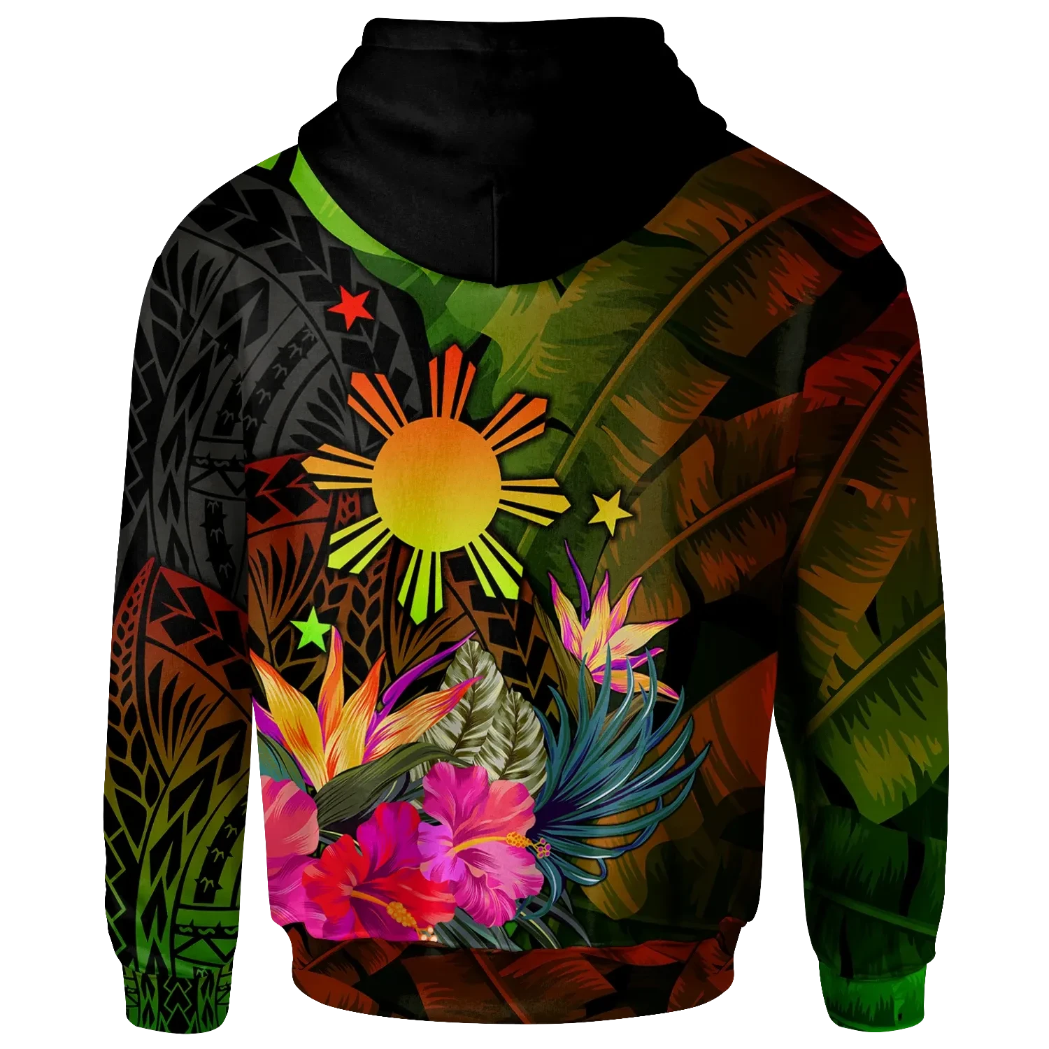 Custom The Philippines Polynesian Hoodie Hibiscus and Banana Leaves RLT6