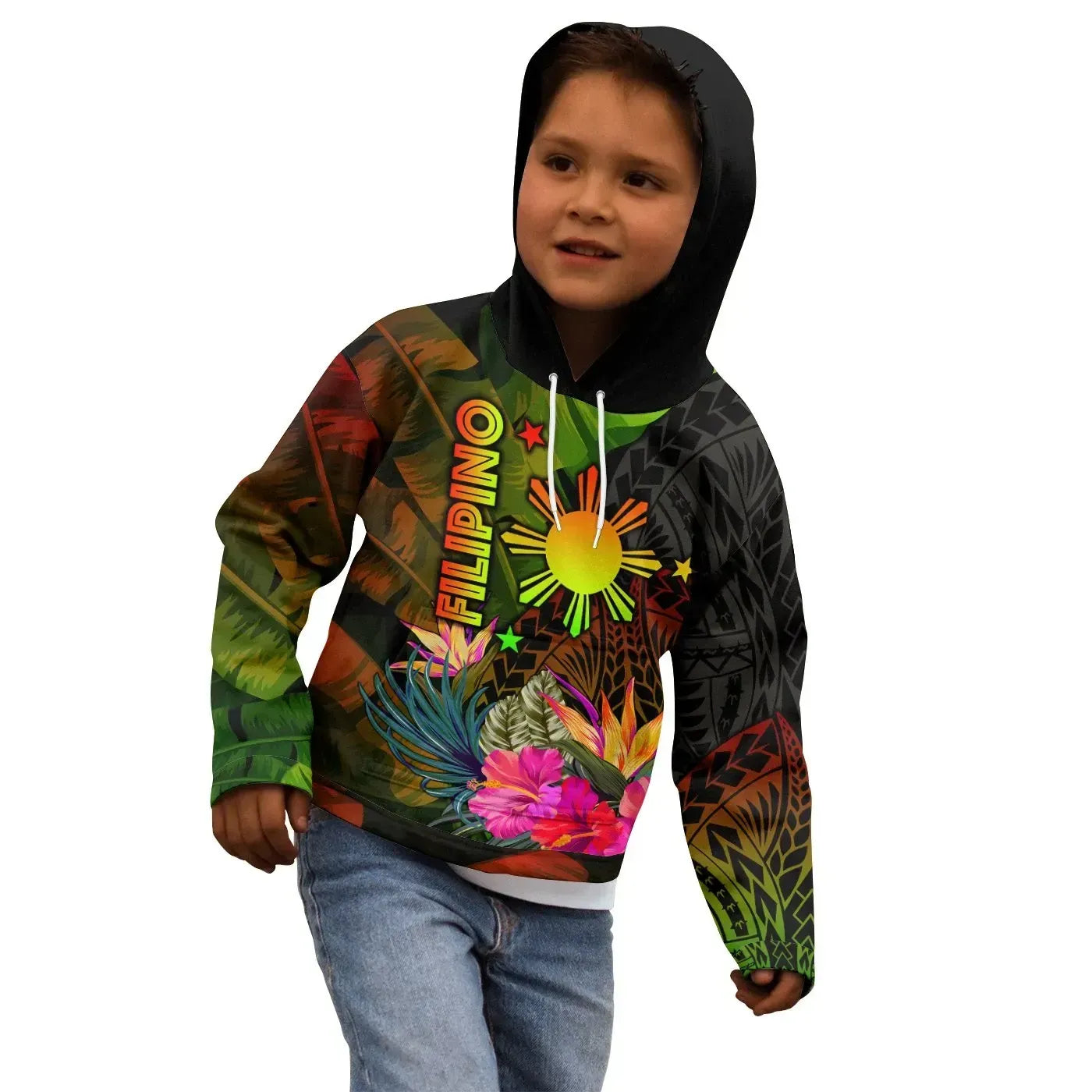 The Philippines Polynesian Hoodie Hibiscus and Banana Leaves RLT6