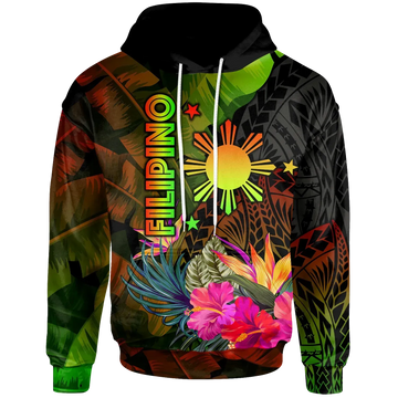 The Philippines Polynesian Hoodie Hibiscus and Banana Leaves RLT6
