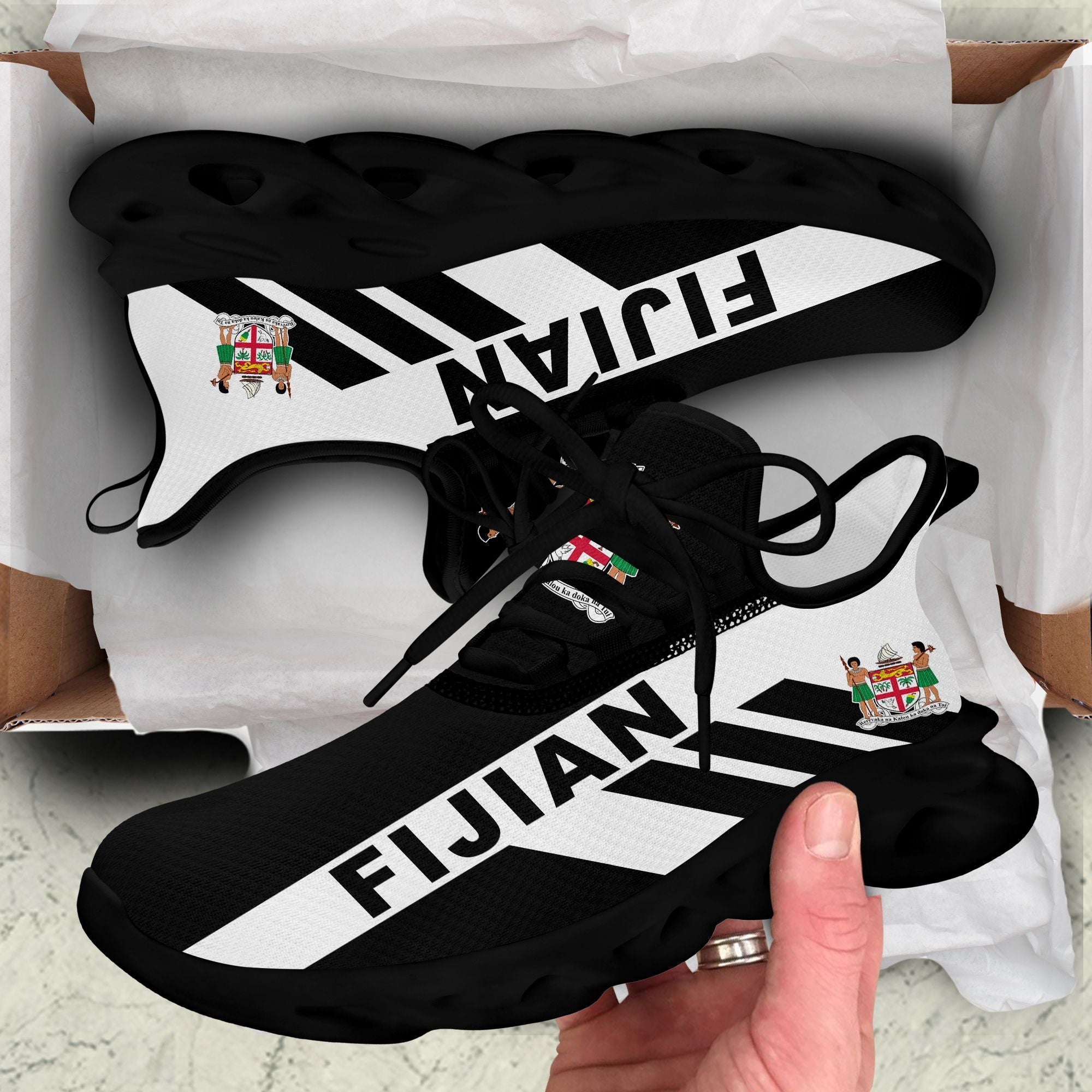 Polynesian Footwear Fiji Flag Sport Clunky Sneakers Black LT10