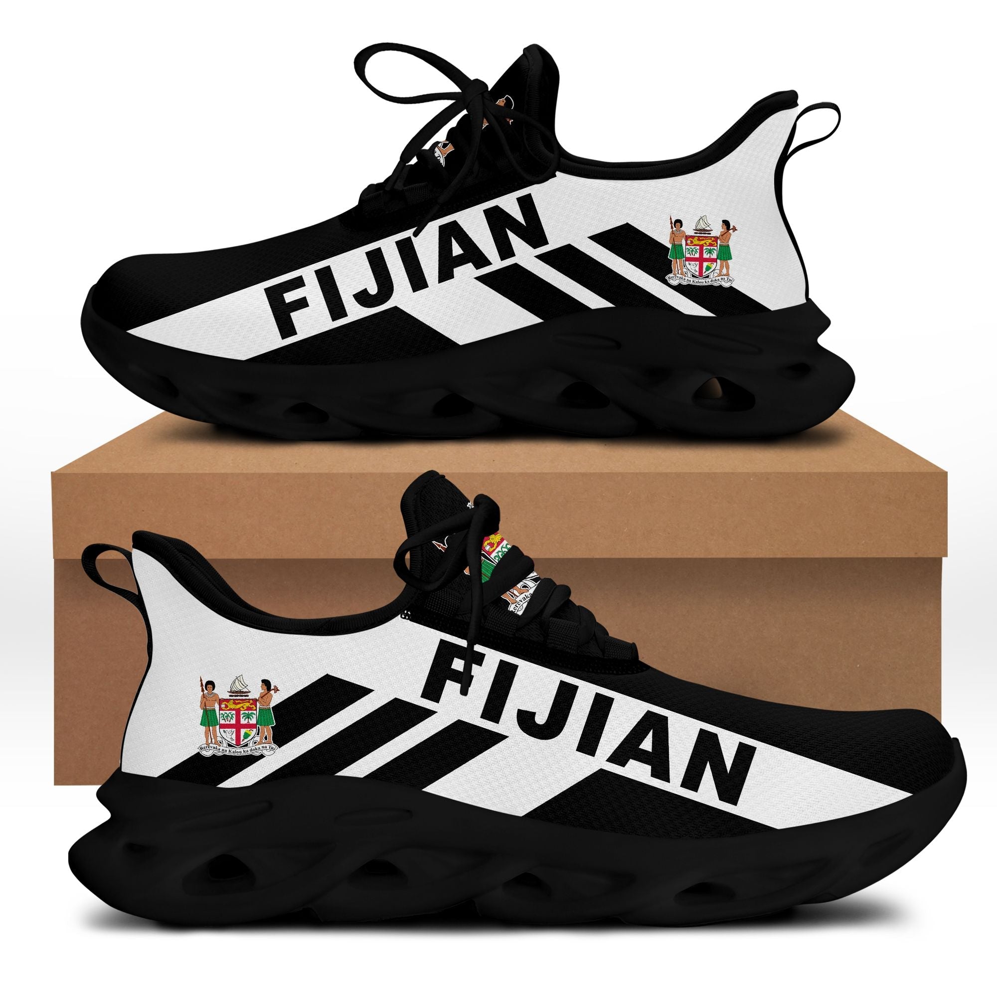 Polynesian Footwear Fiji Flag Sport Clunky Sneakers Black LT10