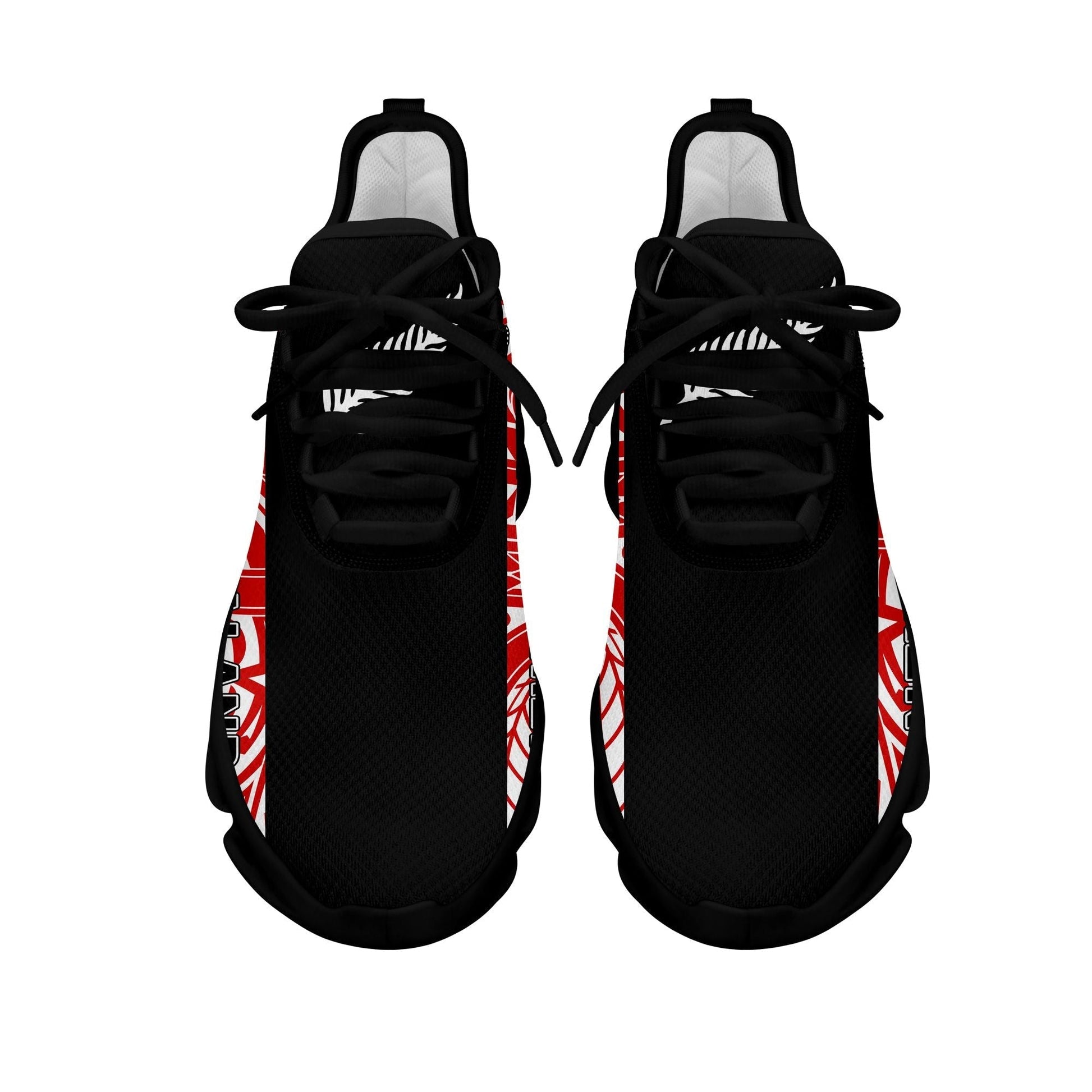 Polynesian Footwear New Zealand Flag Siver Fern Clunky Sneakers Black and Red LT10