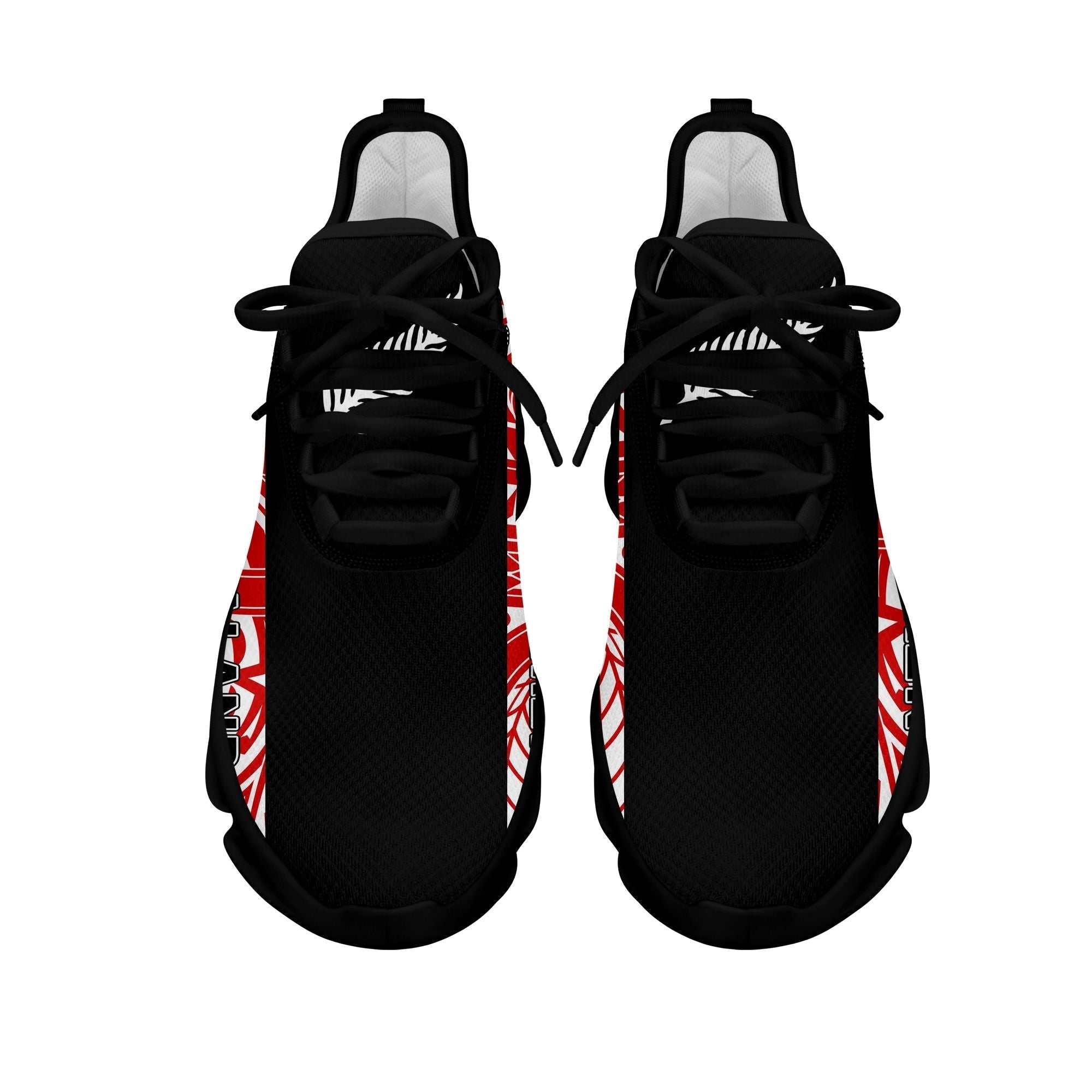Polynesian Footwear New Zealand Flag Siver Fern Clunky Sneakers Black and Red LT10