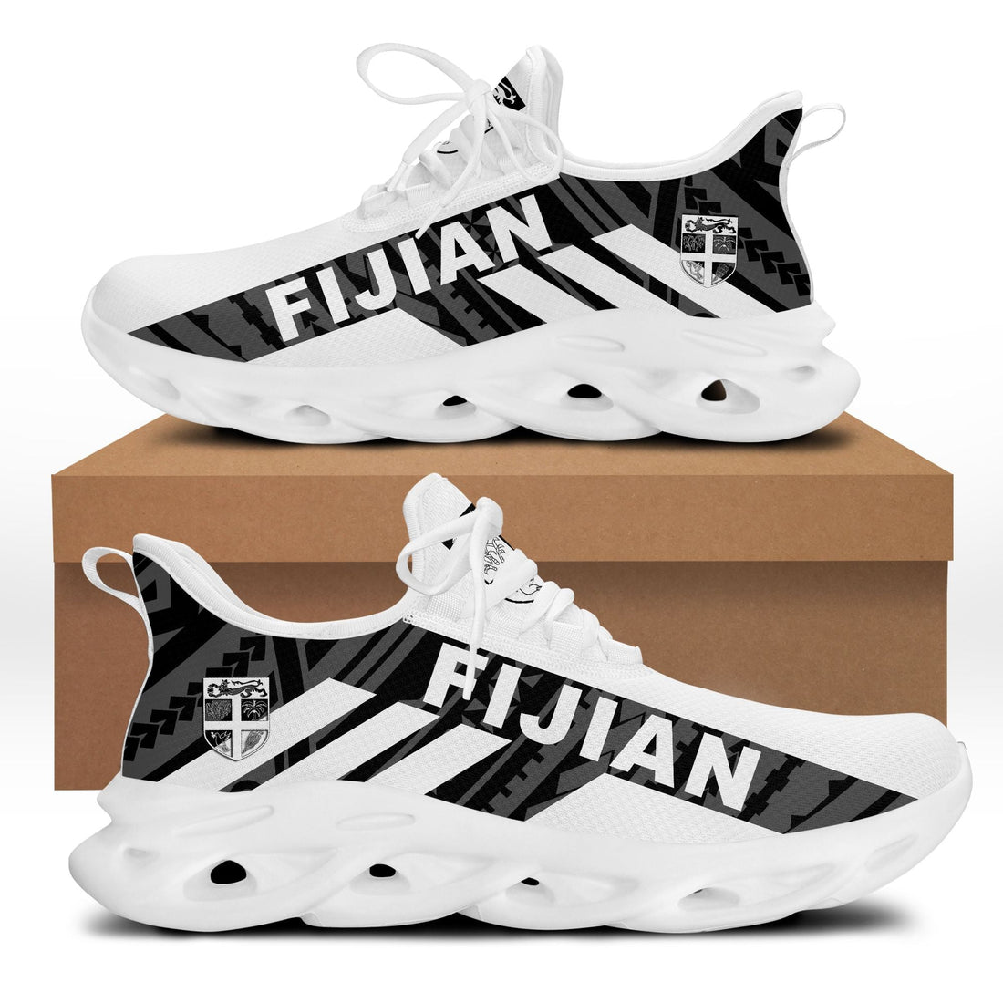 Polynesian Footwear Fiji Flag Sport Clunky Sneakers White LT10