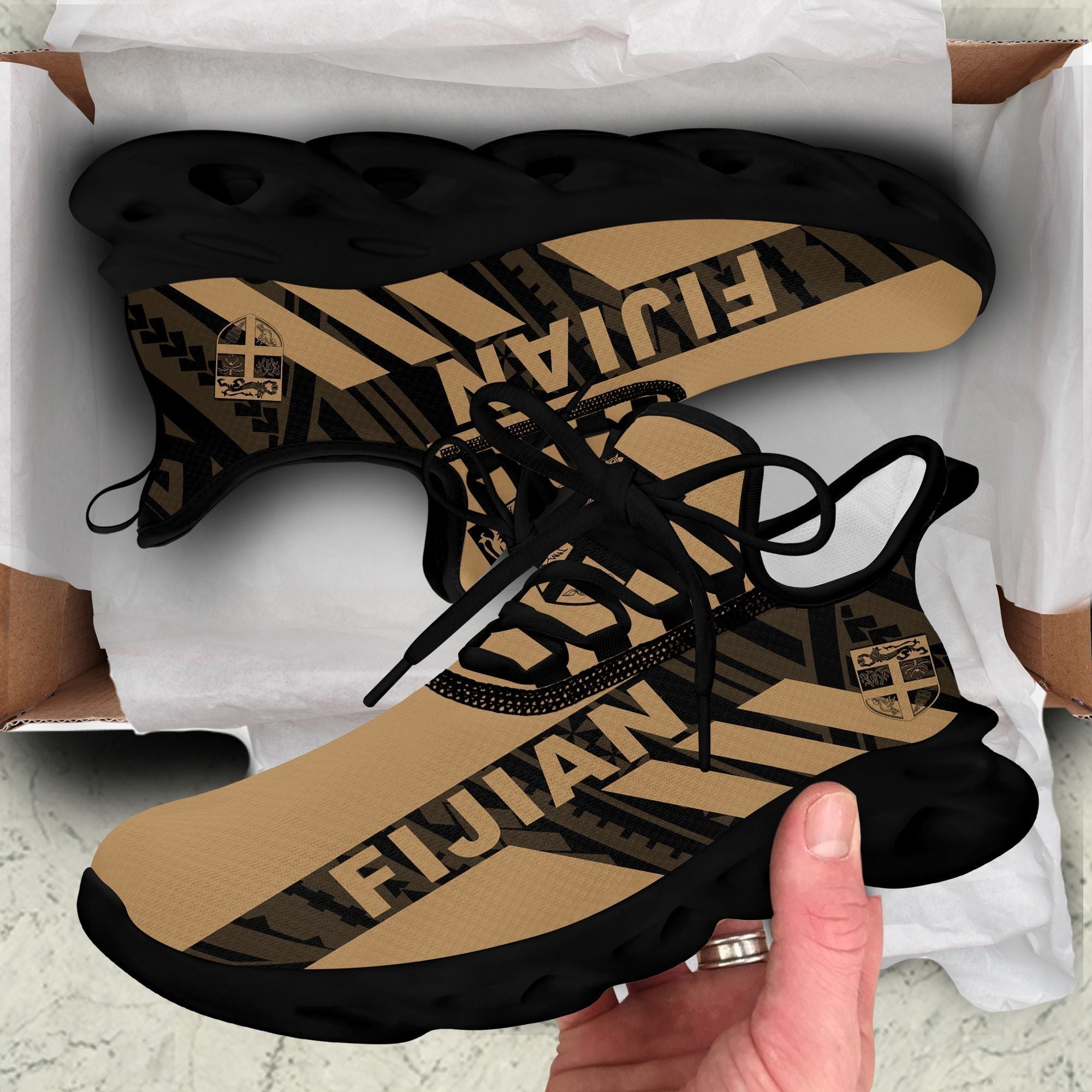 Polynesian Footwear Fiji Flag Sport Clunky Sneakers Gold LT10