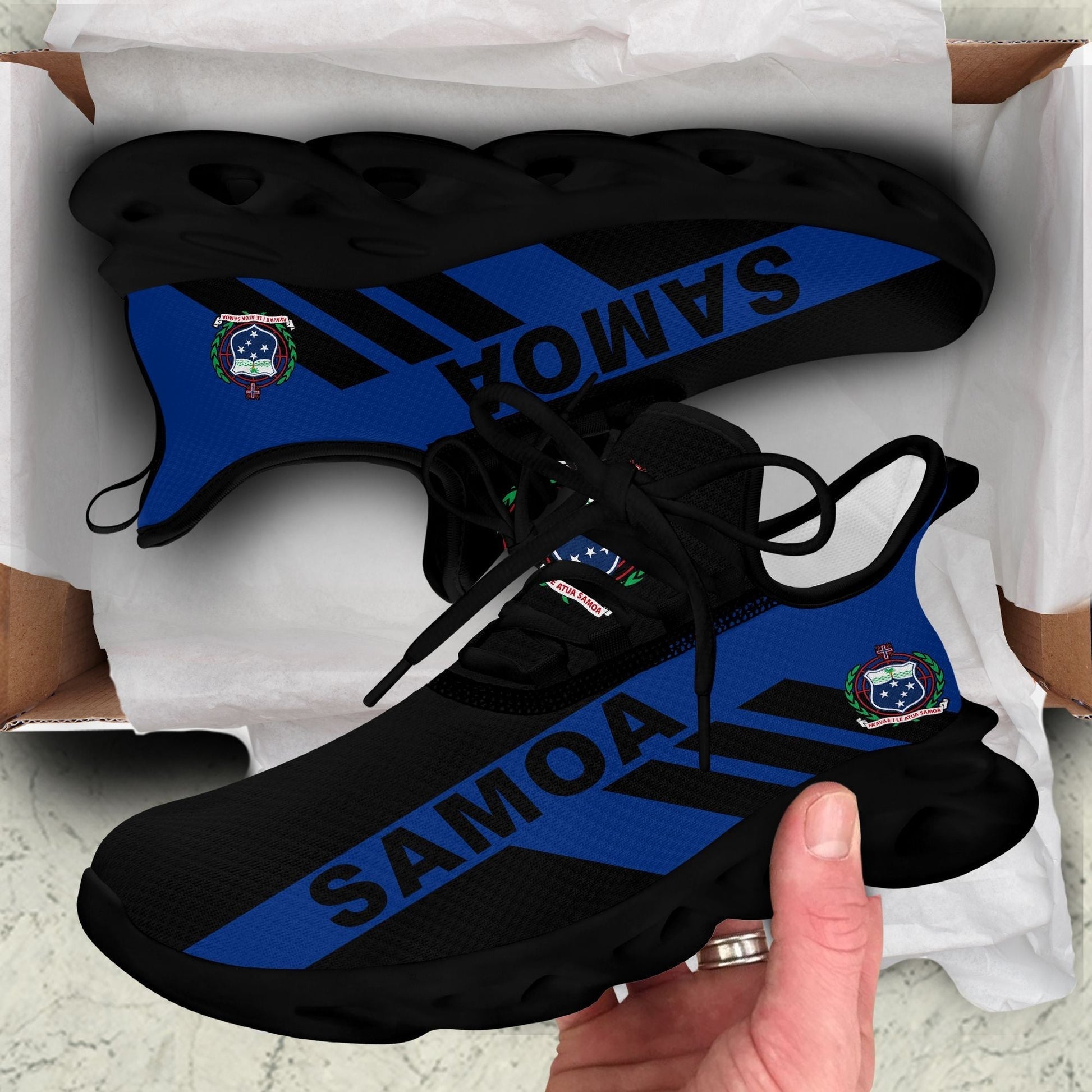 Polynesian Footwear Samoa Flag Sport Clunky Sneakers Black LT10